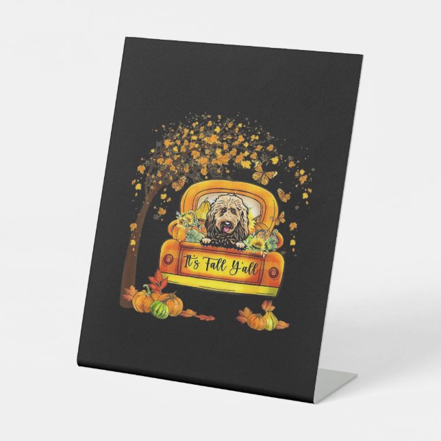 Es ist Fall Y'all Goldendoodle Erntedank Pumpkin Sockelschild (Vorderseite)