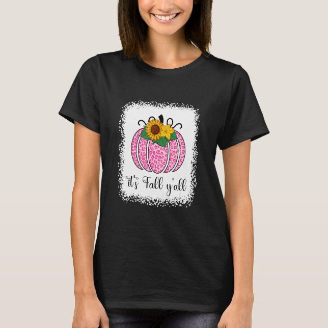 Es ist Fall Yall Pumpkin rosa Leopard Print Thanks T-Shirt (Vorderseite)