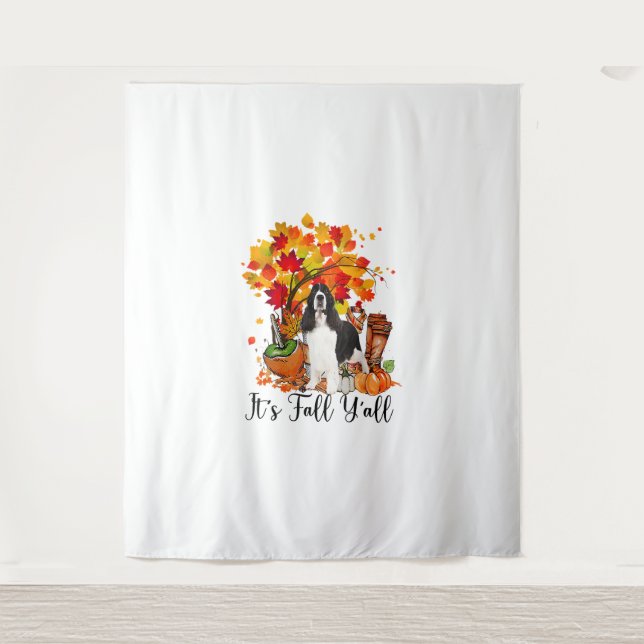 Es ist Fall Y'all Springer Spaniel Hund Halloween  Wandteppich (Vorderseite)