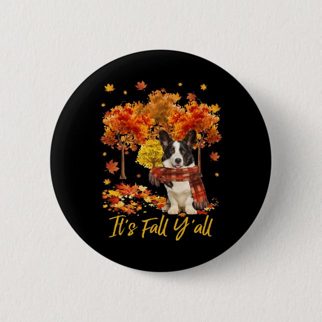 Es ist Fall Y'all Welsh Corgi Dog Tree Pumpkin Fal Button (Vorderseite)