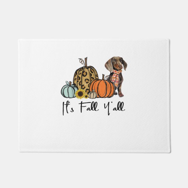 Es ist Fall Y'all Yellow Dackel Dog Leopard Pumpk Fußmatte (Vorderseite)