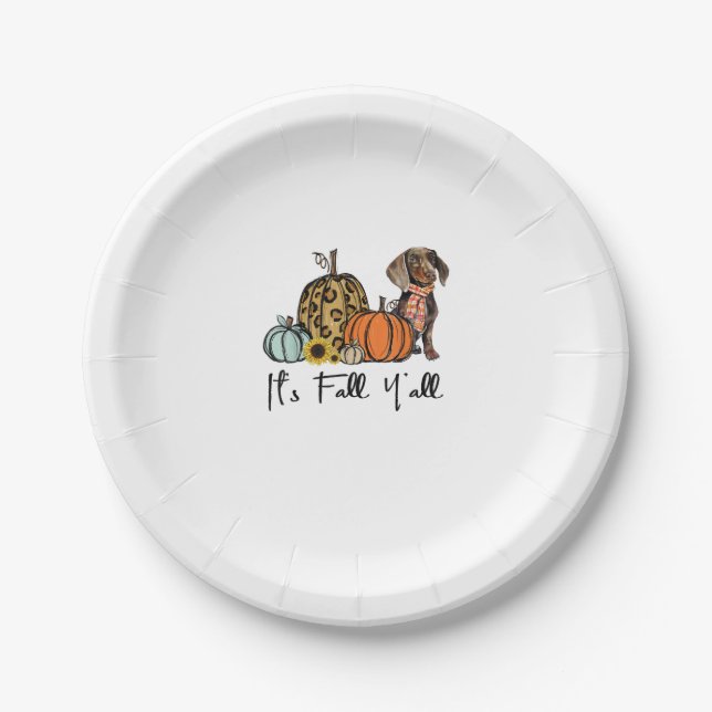 Es ist Fall Y'all Yellow Dackel Dog Leopard Pumpk Pappteller (Vorderseite)