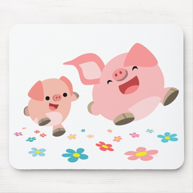 Es ist Frühling! - Zwei Niedliche Cartoon Schweine Mousepad (Vorne)
