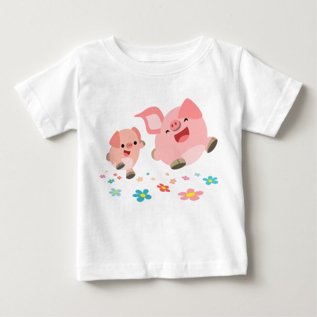 Es ist Frühling! Zwei Niedliche Cartoon Schweine S Baby T-shirt (Vorderseite)