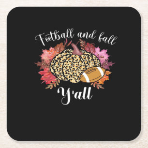 Es ist Fußball und Fall Y’all Pumpkin Leopard Autu Rechteckiger Pappuntersetzer
