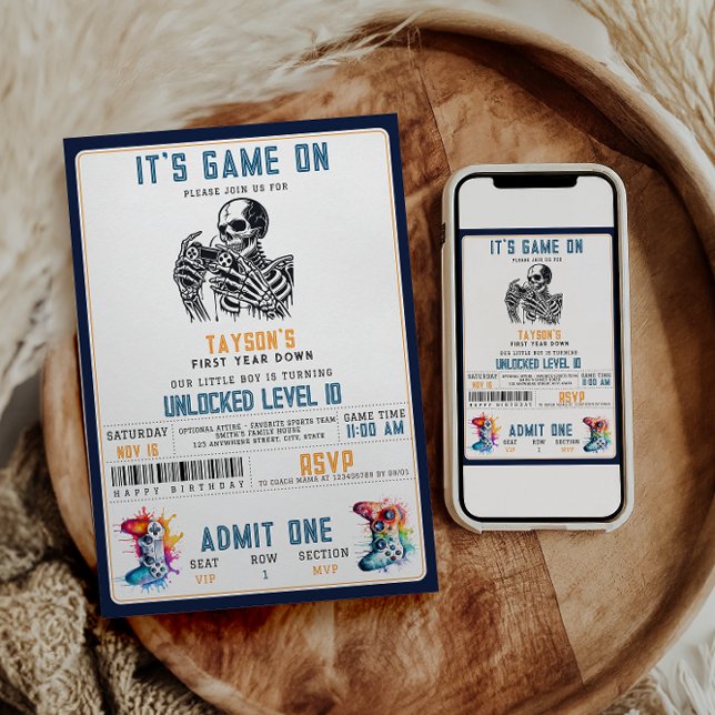 Es ist Game On Skull - Video Game Birthday Party Einladung (Von Creator hochgeladen)