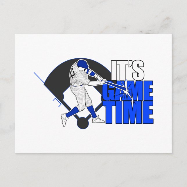Es ist Game Time - Baseball (blau) Postkarte (Vorderseite)