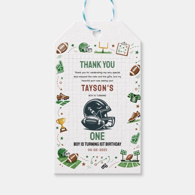 Es ist Game Time Football 1. Geburtstag Geschenkanhänger (Vorderseite)