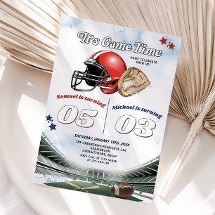 Es ist Game Time Football & Baseball Joint Geburts Einladung