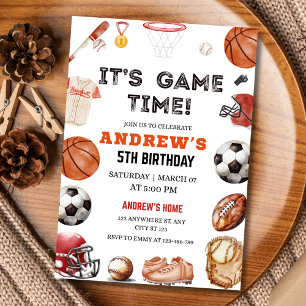 Es ist Game Time Geburtstag Basketball Fußball Spo Einladung