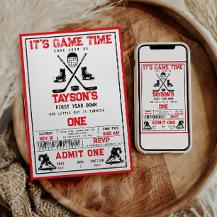 Es ist Game Time Hockey 1. Geburtstag Party Einladung
