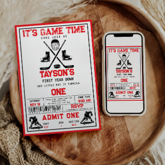Es ist Game Time Hockey 1. Geburtstag Party Einladung