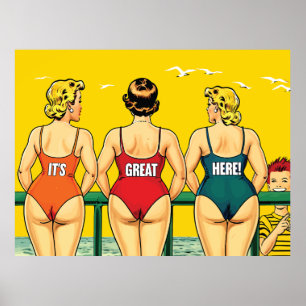 Es ist großartig hier, hübsche Frauen am Strand, l Poster