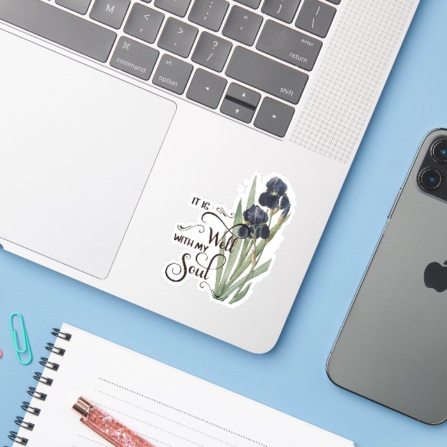 Es ist gut lila Iriskleber Aufkleber (Laptop mit iPhone)