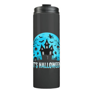 Es ist Halloween Spukhaus Fledermaus Design Thermosbecher