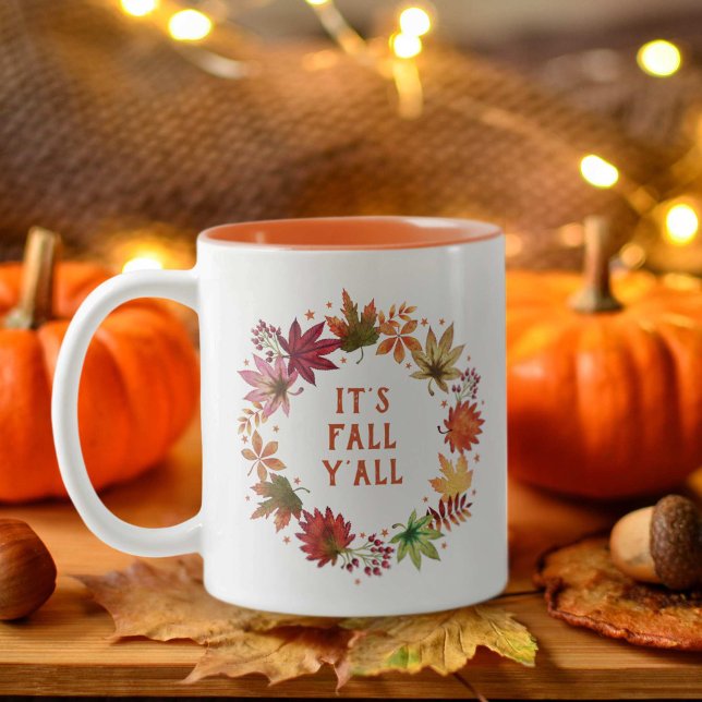 Es ist Herbst-Herbst Erntedank sinkender Blätter Zweifarbige Tasse (It's Fall Yall Autumn Falling Leaves Thanksgiving Two-Tone Coffee Mug)