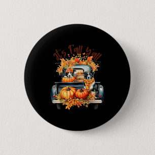 Es ist Herbst, Leute Border Collie Kürbisse Lastwa Button