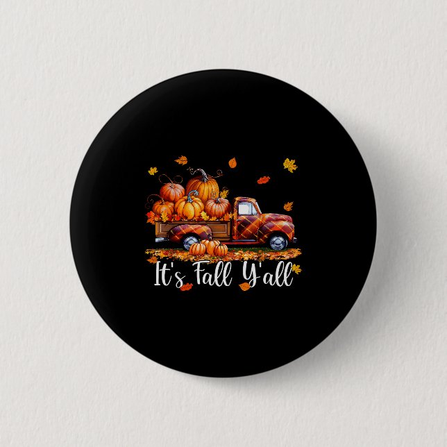 Es ist Herbst, Leute Kürbiswagen Herbstbaum Hallo  Button (Vorderseite)