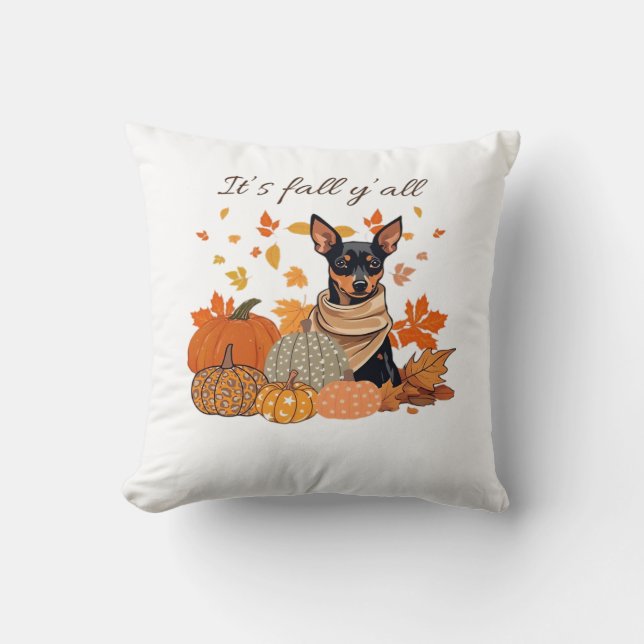 Es ist Herbst Y’all - Miniaturpinscher mit Pumpkin Kissen (Vorderseite)