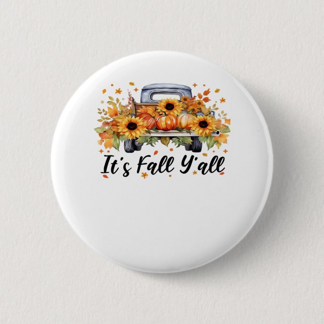 Es ist Herbst Y’all Pumpkin Autumn Tree Hello Fall Button (Vorderseite)