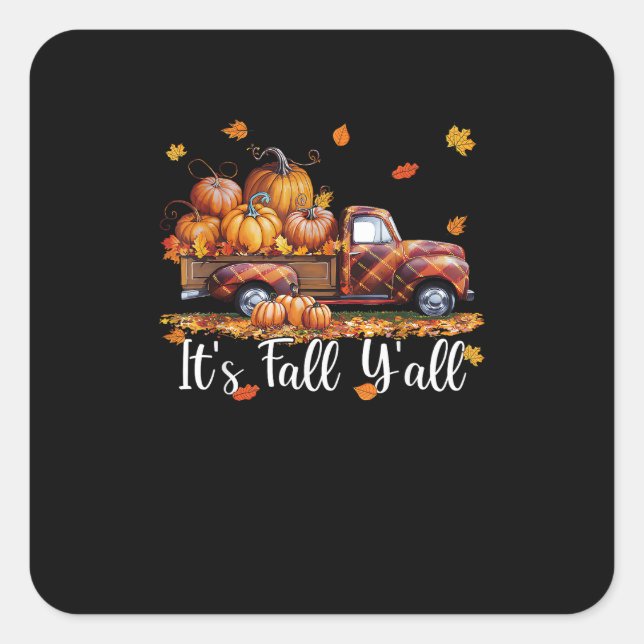 Es ist Herbst Y’all Pumpkin Autumn Tree Hello Fall Quadratischer Aufkleber (Vorderseite)