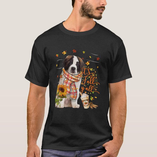 Es ist Herbst Y All Saint Bernard Hund Erntedank T-Shirt (Vorderseite)