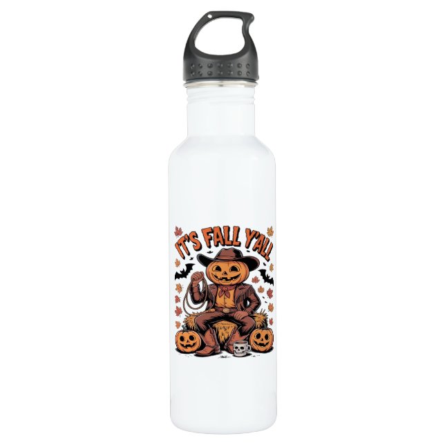 Es ist Herbst Y’all Western Cowboy Pumpkin Hallowe Edelstahlflasche (Vorderseite)