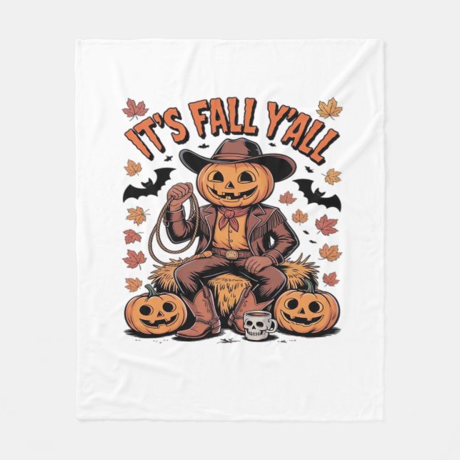 Es ist Herbst Y’all Western Cowboy Pumpkin Hallowe Fleecedecke (Vorderseite)
