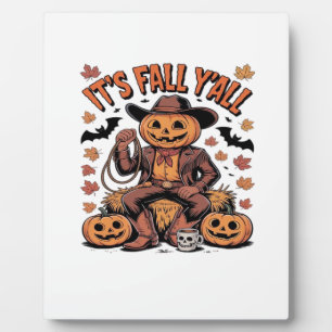 Es ist Herbst Y’all Western Cowboy Pumpkin Hallowe Fotoplatte