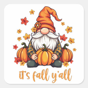 Es ist Herbst Y'all Gnomes Pumpkin Autumn Erntedan Quadratischer Aufkleber