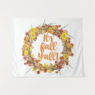 Es ist Herbst Y'all Orange Herbst Leaves Wandteppich