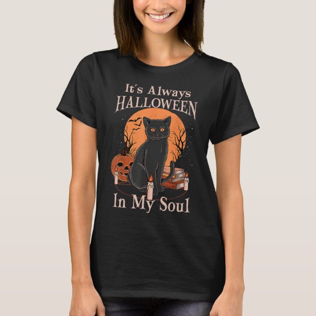 Es ist immer Halloween in meinem Soul Pumpkin Katz T-Shirt (Vorderseite)