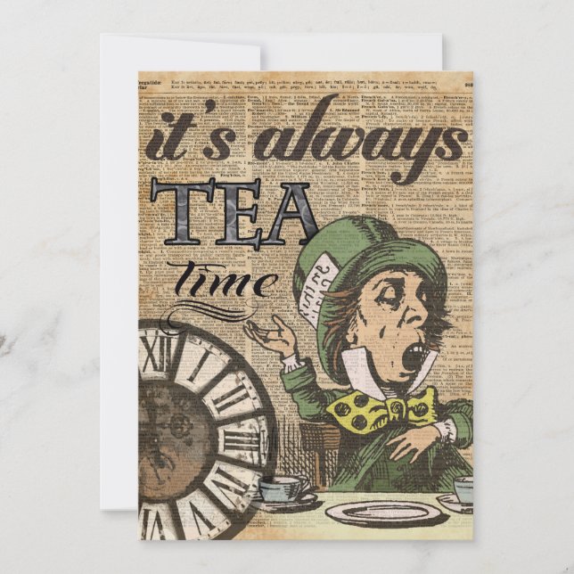 "Es ist immer Teezeit" Mad Hatter Wörterbuch Kunst (Vorderseite)