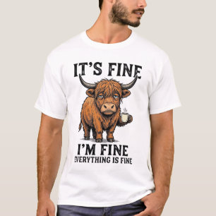 Es ist in Ordnung Highland-Kuh Kaffee Vintage-Stic T-Shirt