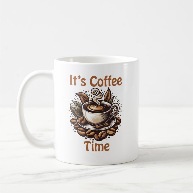 Es ist Kaffeezeit – Gemütliche Kaffeebohnen Kaffeetasse (Links)