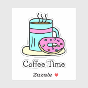 Es ist Kaffeezeit, Kaffee Tasse und Donut Aufkleber