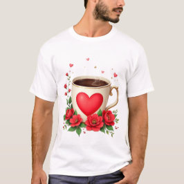 Es ist Kaffeezeit mit Tasse und roten Herzen T-Shirt