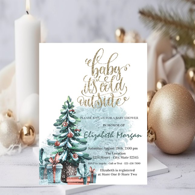 Es ist kalt draußen Kiefernbaum präsentiert Babydu Einladung (Von Creator hochgeladen)