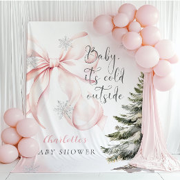 Es ist kalt draußen Pink Bow Baby Shower Wandteppich
