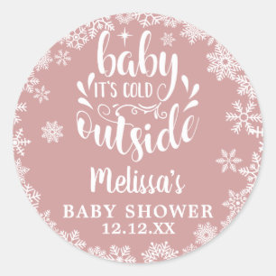 Es ist kalt draußen Pink Girl Winter Baby Shower Runder Aufkleber