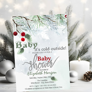 Es ist kalt draußen Schnee Zweige Babyparty Einladung