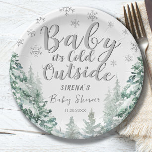 Es ist kalt draußen Silberwald Winter-Baby-Party Pappteller