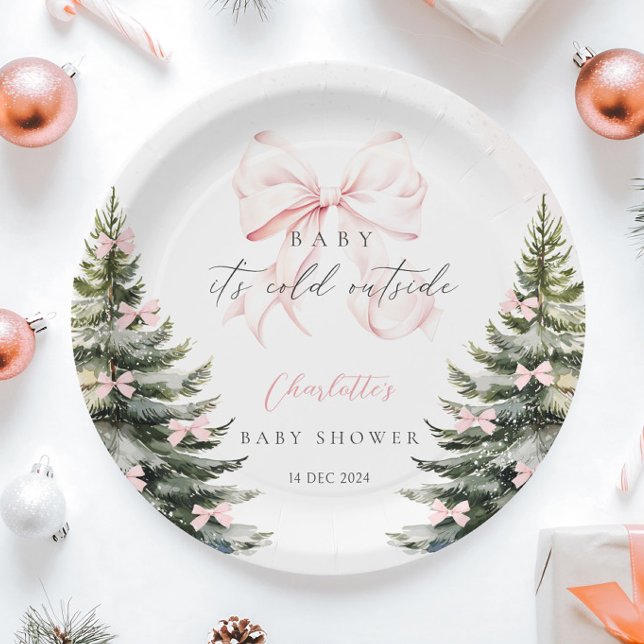 Es ist kalte Outside Pink Bow Baby Dusche Pappteller (Von Creator hochgeladen)