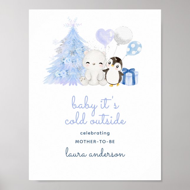 Es ist kalte Outside Watercolor Winter Baby Dusche Poster (Vorne)