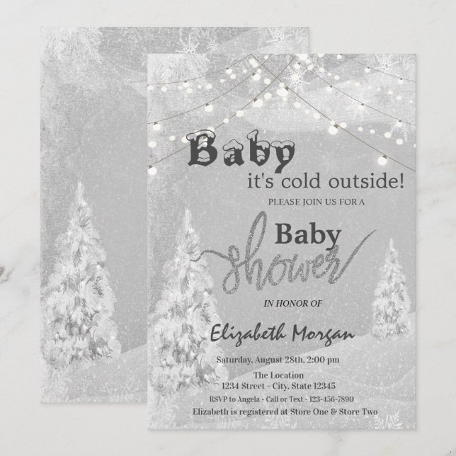 Es ist kalte Outside Winter Forest Gray Baby Dusch Einladung (Vorne/Hinten)