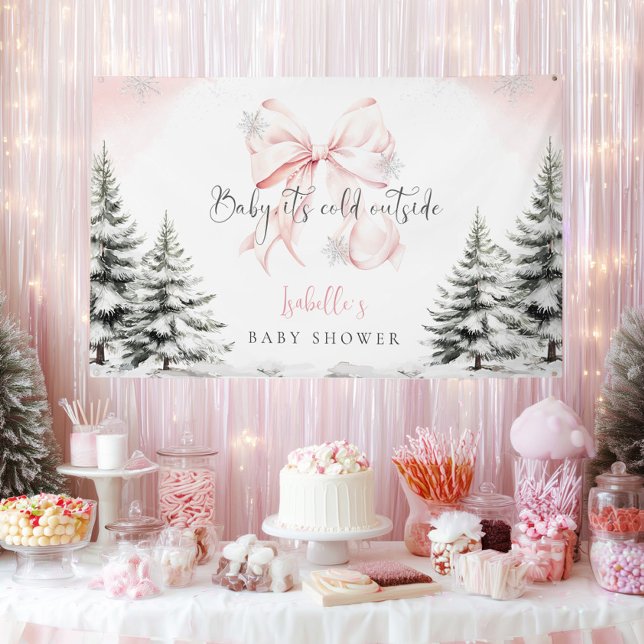 Es ist kaltes Outside Pink Bow Baby Dusche Party Banner (Von Creator hochgeladen)