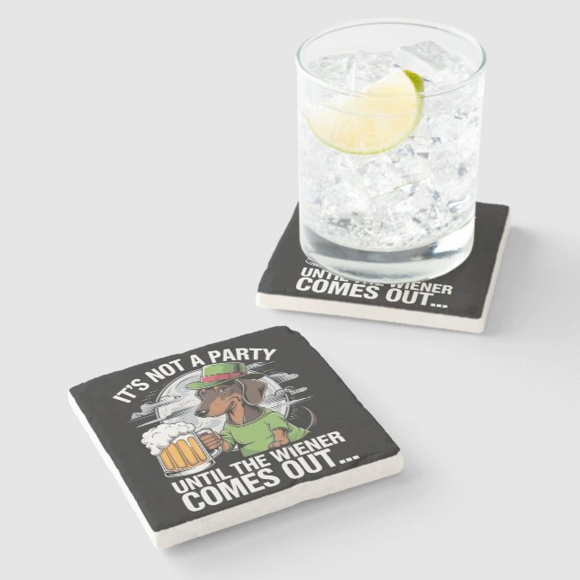 Es ist kein Party bis die Dackel Irish Beer Dackel Steinuntersetzer (Seitenansicht)