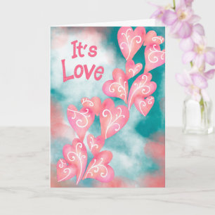 Es ist Liebe – Rosa und Türkis Herz Kaskade Karte