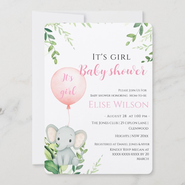 Es ist Mädchen! Niedliches kleines Elefantenbaby m Einladung (Vorderseite)