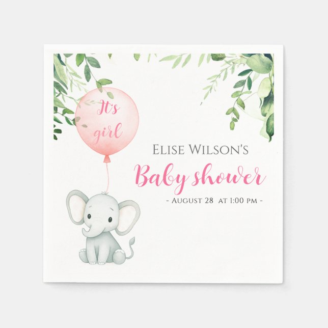 Es ist Mädchen! Niedliches kleines Elefantenbaby m Serviette (Vorderseite)